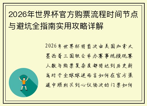 2026年世界杯官方购票流程时间节点与避坑全指南实用攻略详解