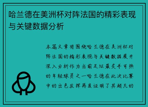 哈兰德在美洲杯对阵法国的精彩表现与关键数据分析